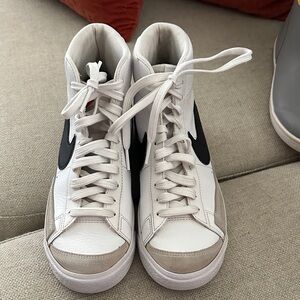 Nike White and Black High-Top Sneakers with Tan Accents